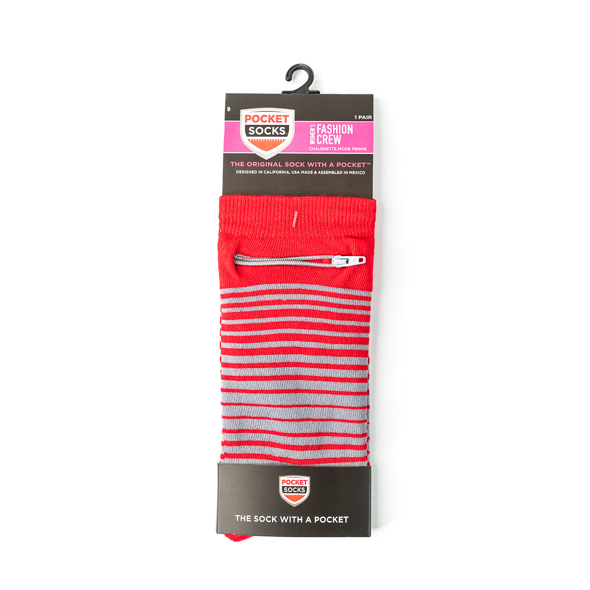 
                  
                    Red - Grey, Fashion Crew Pocket Socks®
                  
                