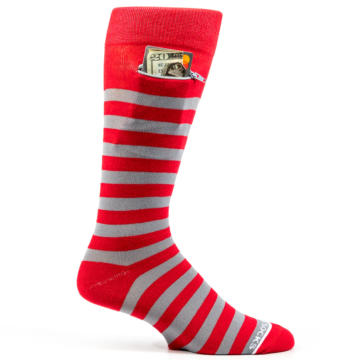 
                  
                    Red - Grey, Fashion Crew Pocket Socks®
                  
                