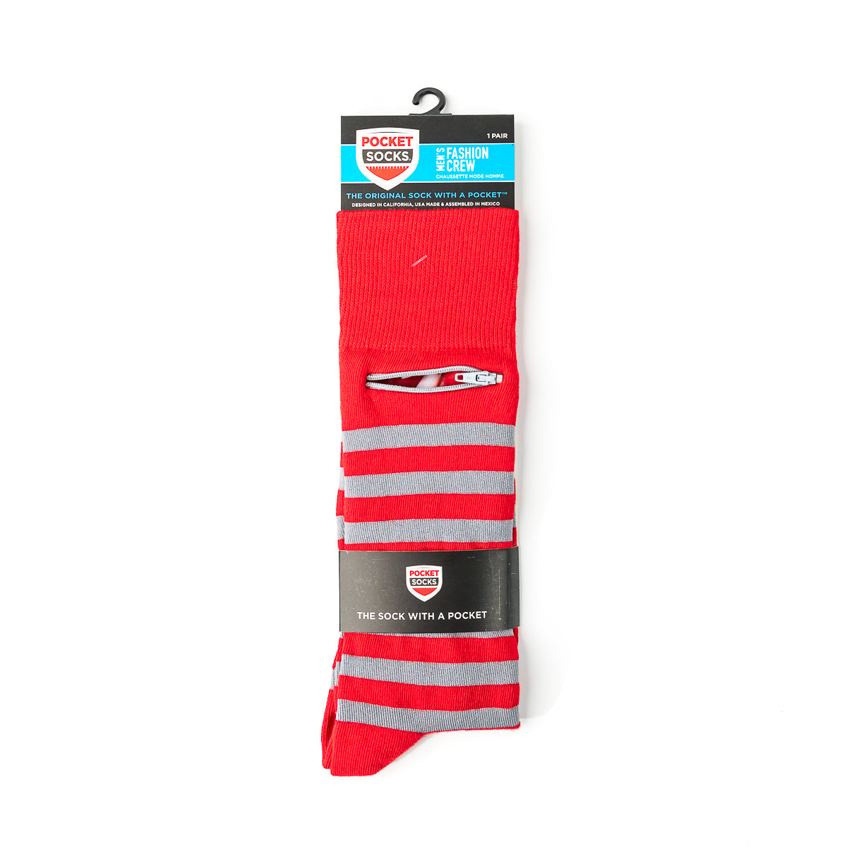 Red - Grey, Fashion Crew Pocket Socks®