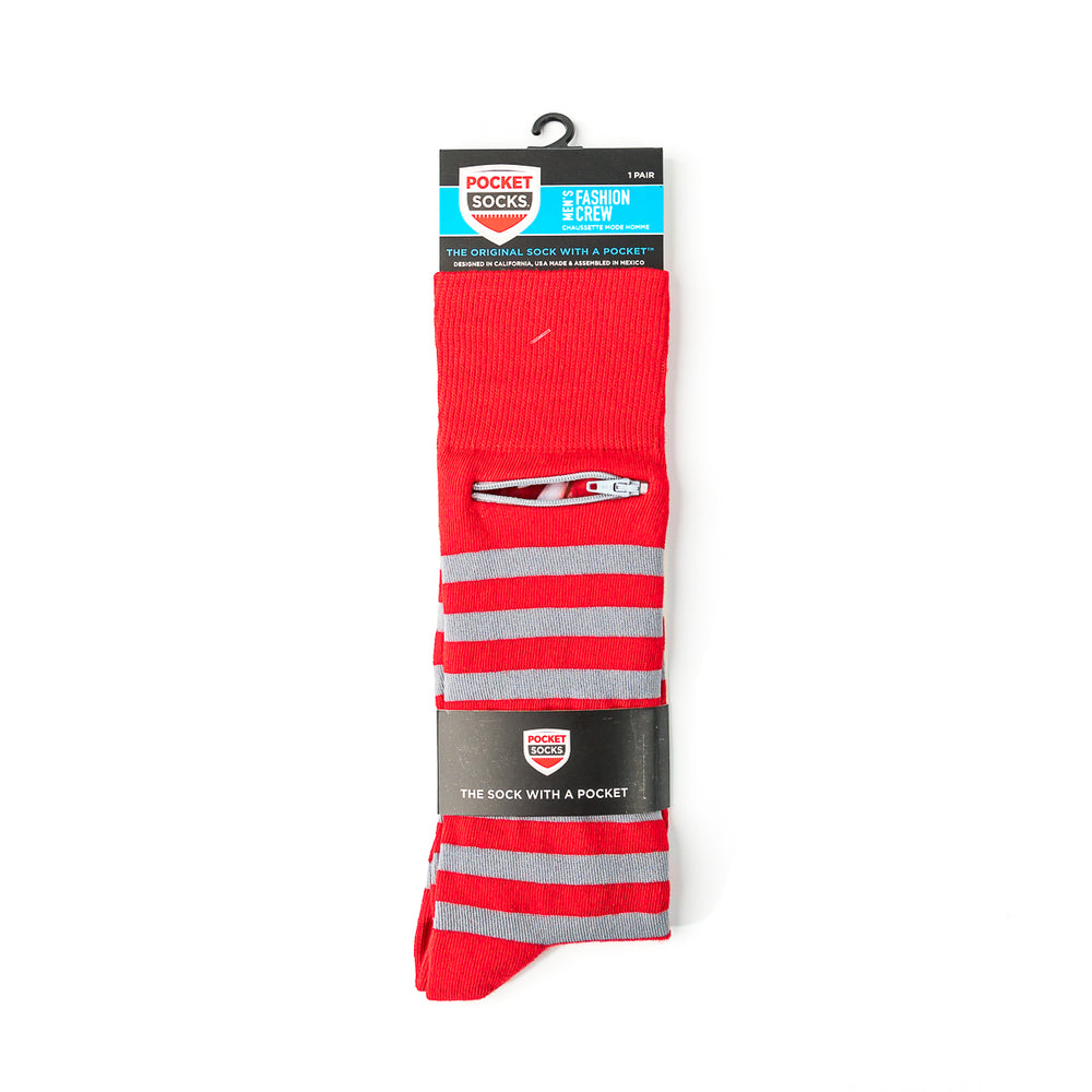 
                  
                    Red - Grey, Fashion Crew Pocket Socks®
                  
                