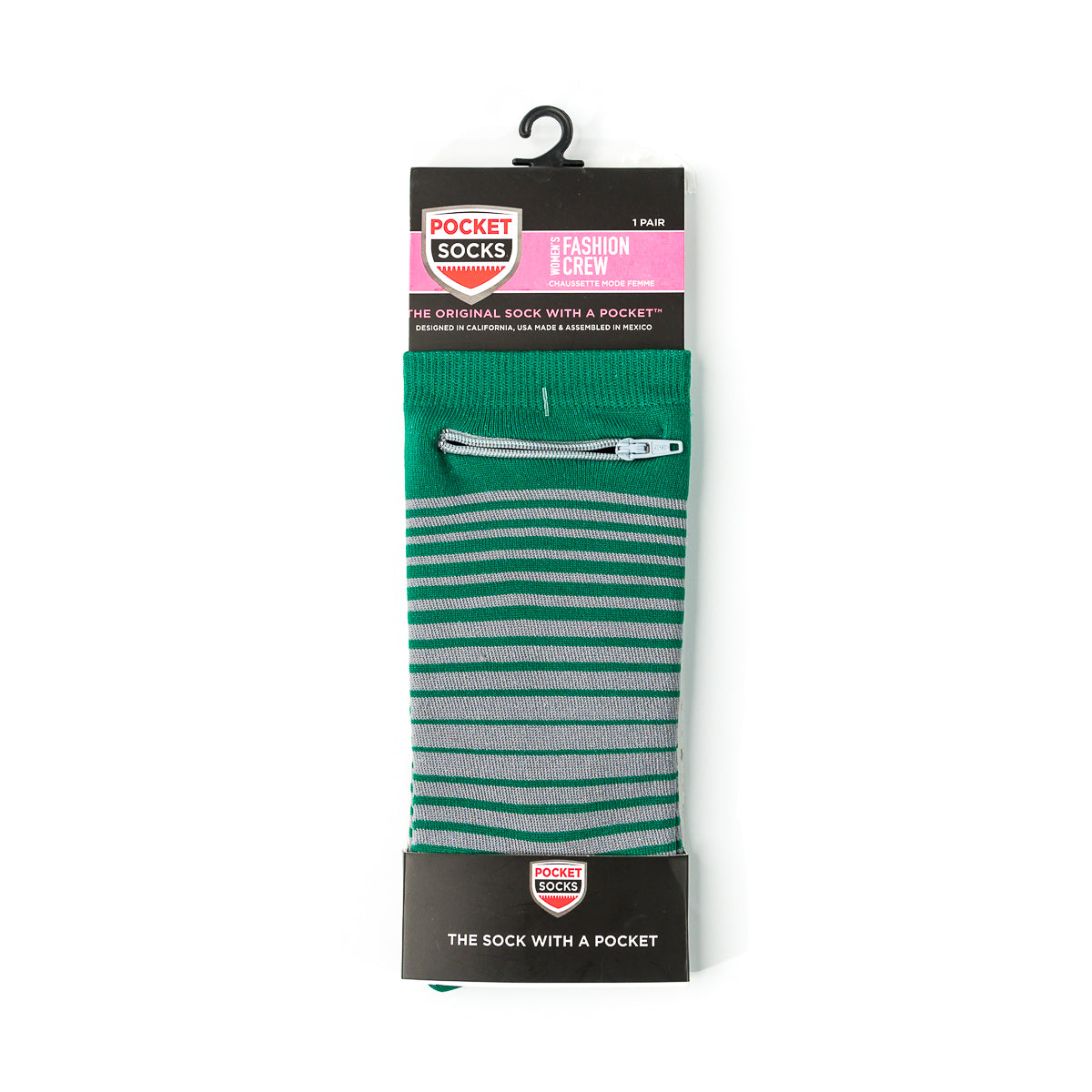 Green - Grey, Fashion Crew Pocket Socks®