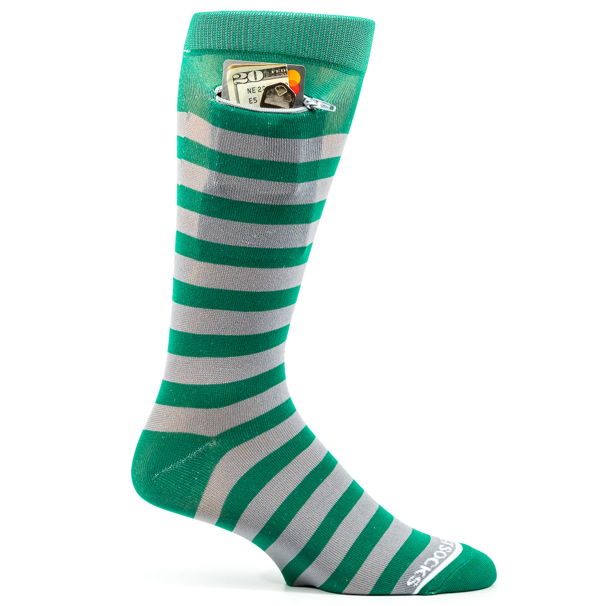 
                  
                    Green - Grey, Fashion Crew Pocket Socks®
                  
                