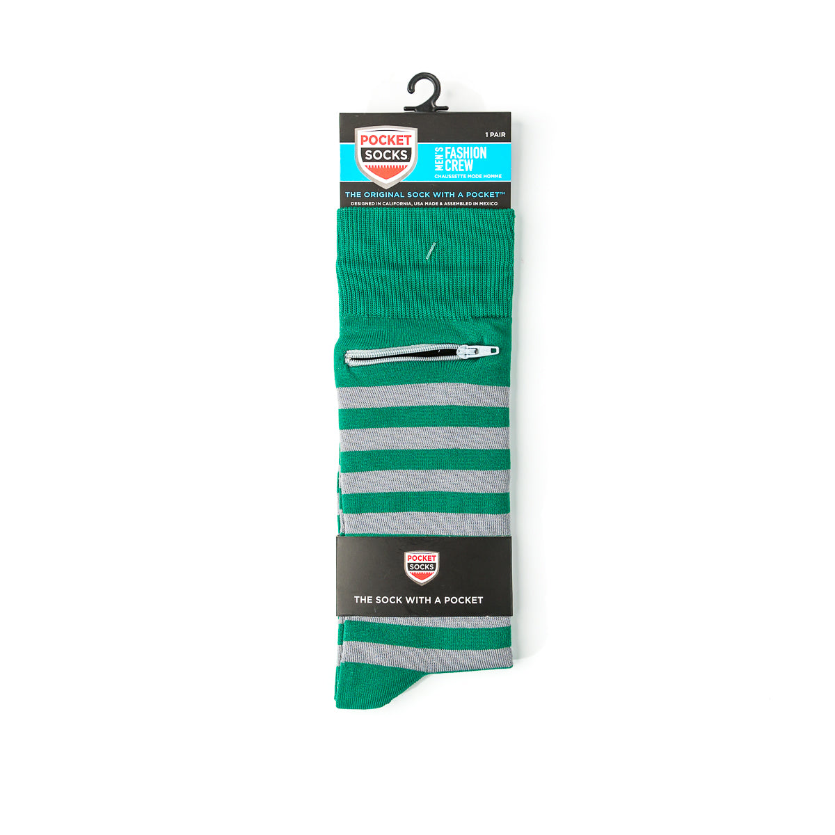 Green - Grey, Fashion Crew Pocket Socks®