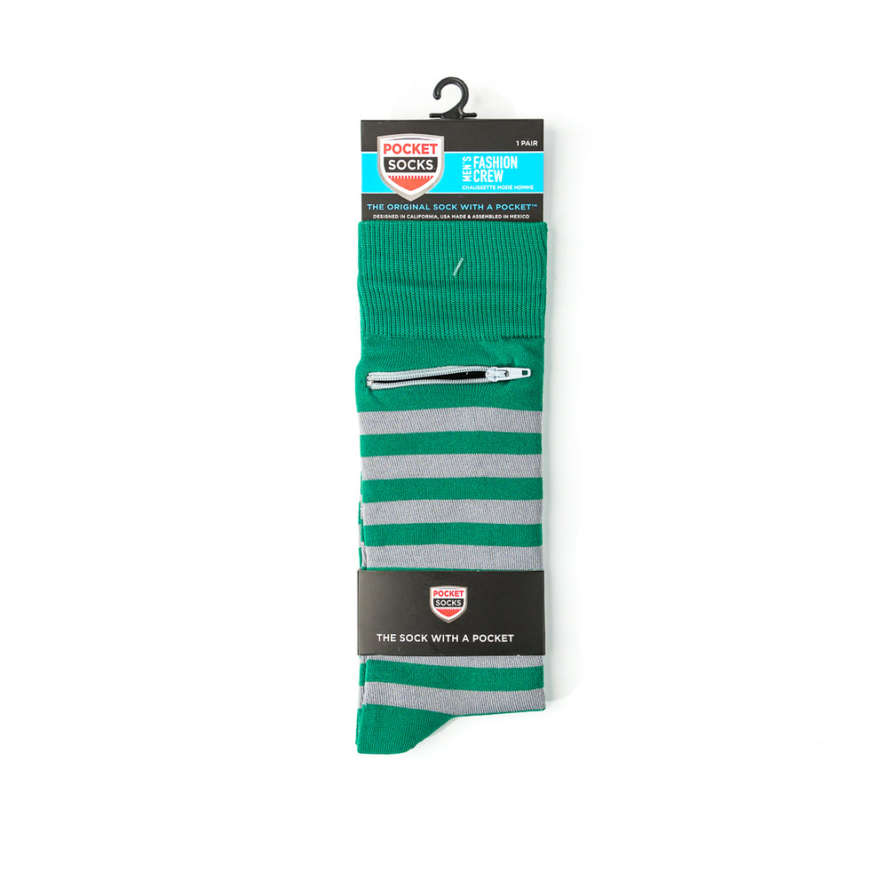 
                  
                    Green - Grey, Fashion Crew Pocket Socks®
                  
                
