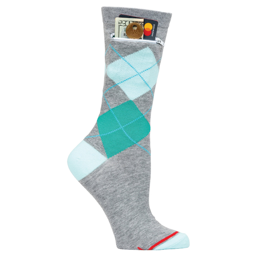 Pocket Socks®, Grey Argyle, Womens