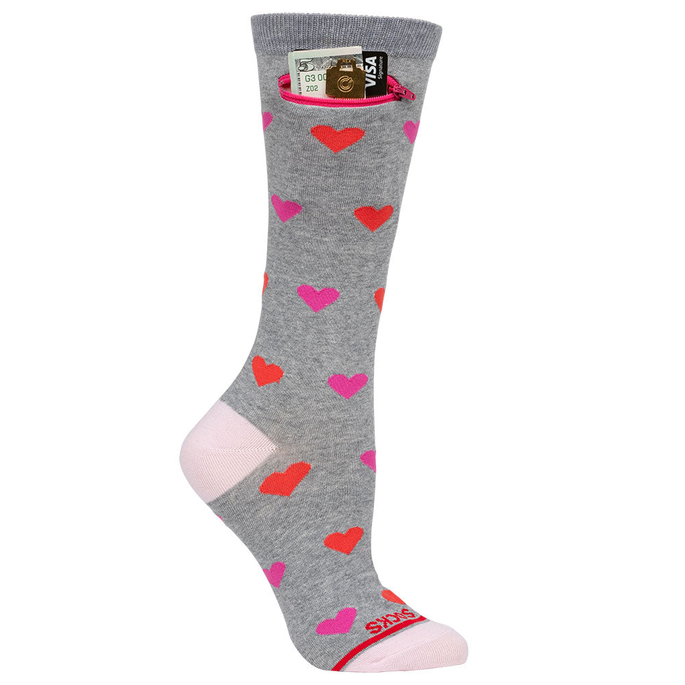 Pocket Socks®, Hearts on Grey, Womens