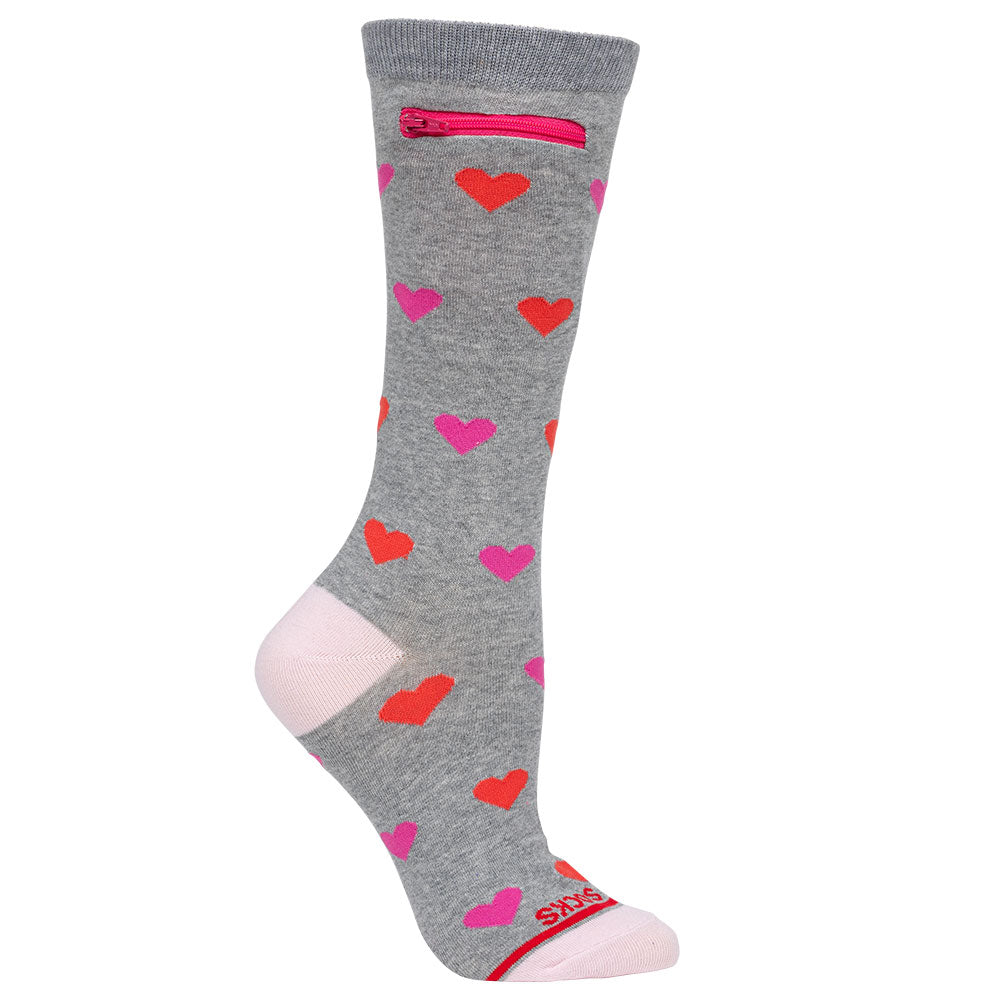 Pocket Socks®, Hearts on Grey, Womens
