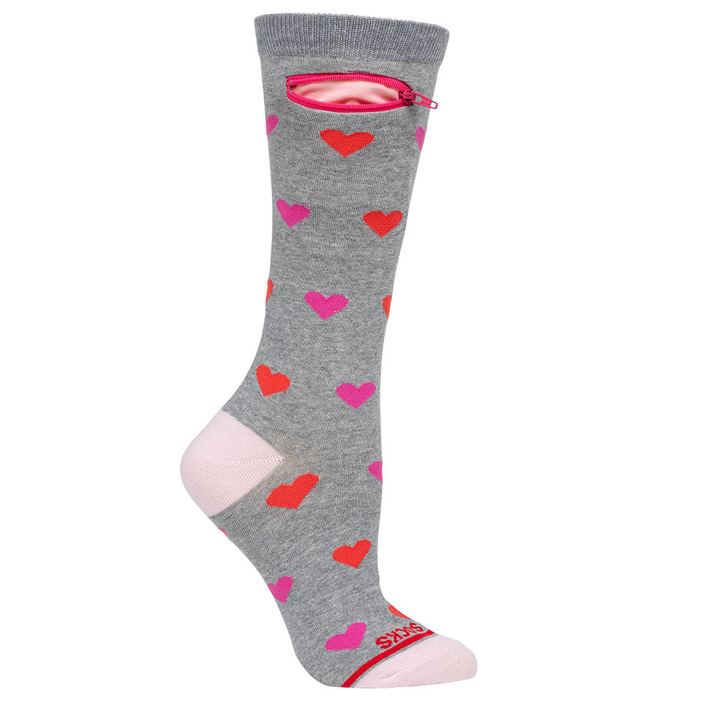 Pocket Socks®, Hearts on Grey, Womens
