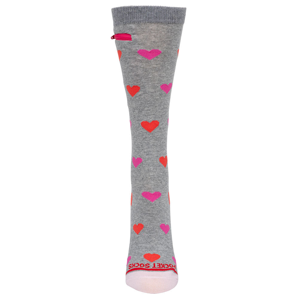 Pocket Socks®, Hearts on Grey, Womens