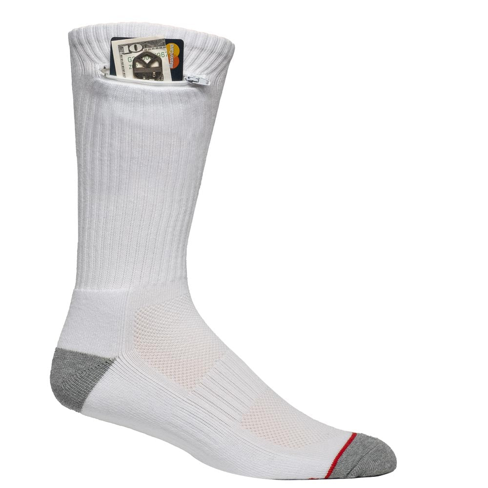 White Sport Crew Pocket Socks - One Size Fits All