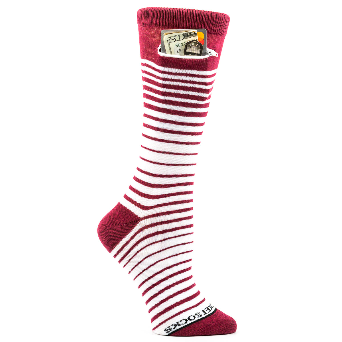 Crimson/Cardinal - White , Fashion Crew Pocket Socks®
